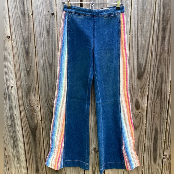 Free people sacred valley blanket flare jeans wide leg 70’s 24 25 26 - Picture 3 of 8